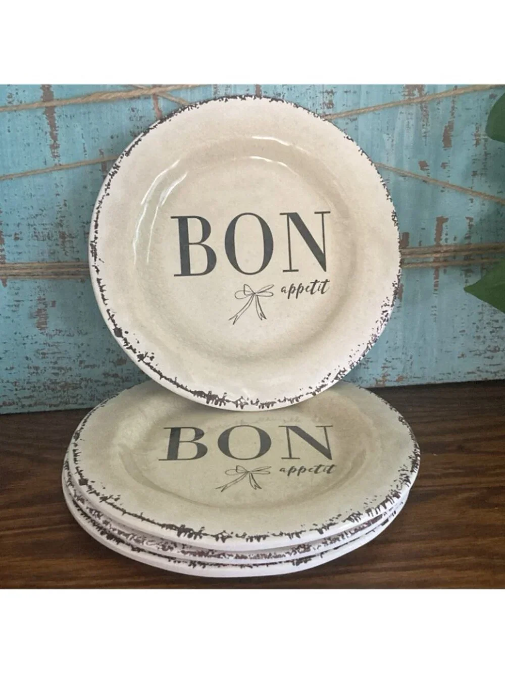 Santa Barbara Design Studio BON Appetit Melamine Plates 4 Rustic Appetizer 6”